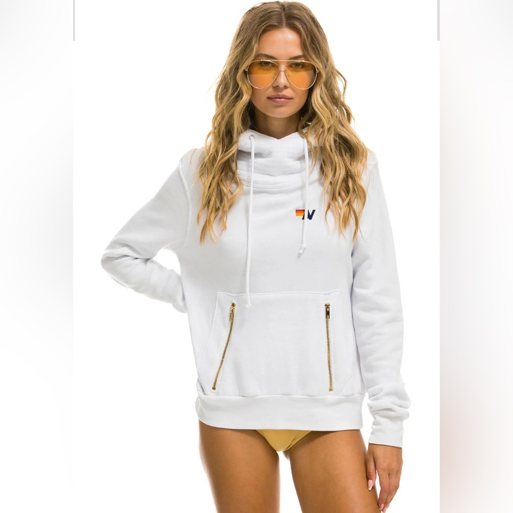 AVIATOR NATION Ninja Pullover Hoodie White | Unisex Medium 🌈